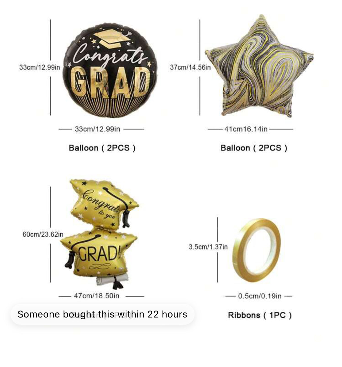 5PCS Pack - Gold Hat Graduation balloonat - Helium