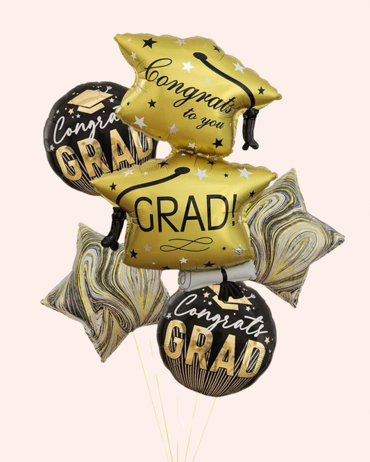 5PCS Pack - Gold Hat Graduation balloonat - Helium